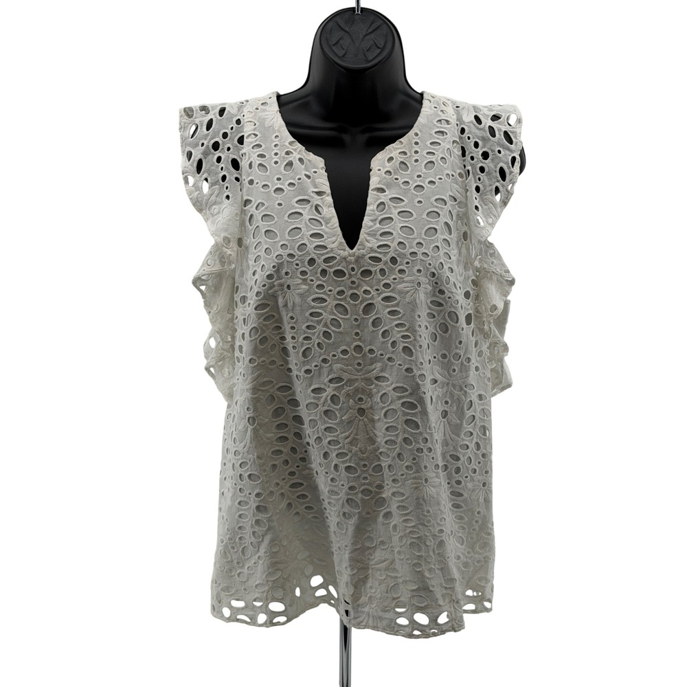 Lilly Pulitzer Top Womens Small Cotton Eyelet Ruffle V-Neck Sleeveless